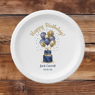 80th Birthday Navy Blue Balloon Cake Paper Plate