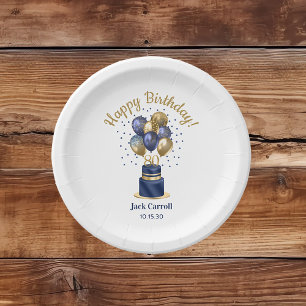 80th Birthday Navy Blue Balloon Cake Paper Plate