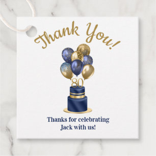 80th Birthday Navy Blue Balloon Cake Thank You Favour Tags
