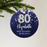 80th birthday navy blue silver stars ceramic tree decoration<br><div class="desc">A navy blue background colour with faux silver stars. The blue colour is uneven.  Add your name,  text/date</div>