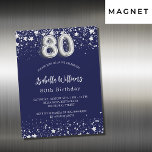 80th birthday navy blue silver stars luxury magnetic invitation<br><div class="desc">A modern,  stylish and glamourous magnetic invitation for a 80th birthday party.  A navy blue background,  decorated with faux silver stars. Personalise and add your name and party details.  Number 80 is written with a balloon style font.</div>