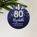 80th birthday navy blue silver stars metal tree decoration<br><div class="desc">A navy blue background colour with faux silver stars. The blue colour is uneven.  Add your name,  text/date</div>