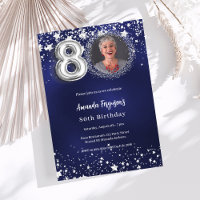 80th birthday navy blue silver stars photo luxury