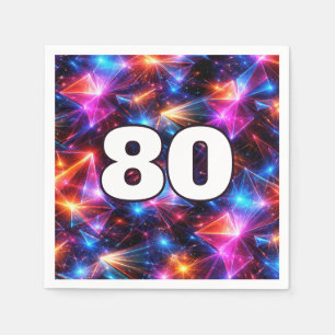 80th Birthday Neon Polygon Abstract  Napkin
