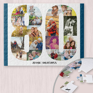 80th Birthday Number 80 Custom Photo Collage Jigsaw Puzzle