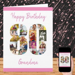 80th Birthday Number 80 Photo Collage Big Custom Card