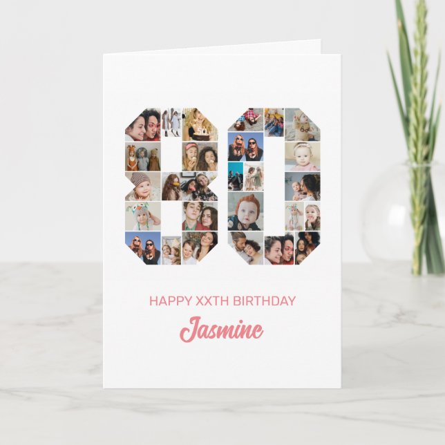80th Birthday Number 80 Photo Collage Personalised Card (Front)