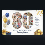 80th Birthday Number 80 Photo Collage White Gold Banner<br><div class="desc">Make a big statement on their big day with this Custom Photo Collage Birthday Party Banner. Turn your favorite memories into a stunning visual celebration. Featuring a bold number-shaped photo collage, this design allows you to showcase a lifetime of highlights or the best moments from the past year. Whether it’s...</div>