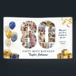 80th Birthday Number 80 Photo Collage White Gold Banner<br><div class="desc">Make a big statement on their big day with this Custom Photo Collage Birthday Party Banner. Turn your favorite memories into a stunning visual celebration. Featuring a bold number-shaped photo collage, this design allows you to showcase a lifetime of highlights or the best moments from the past year. Whether it’s...</div>