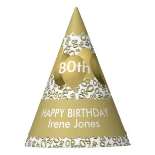 80th Birthday Number Pattern Gold/White Scallops Party Hat