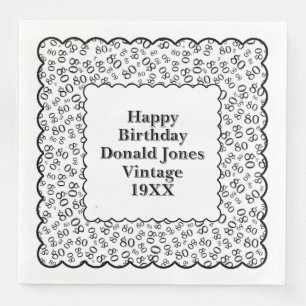 80th Birthday Number Pattern Scallops Black/White Napkin