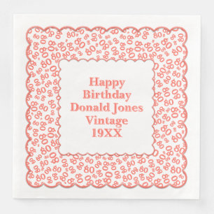 80th Birthday Number Pattern Scallops Coral/White Napkin