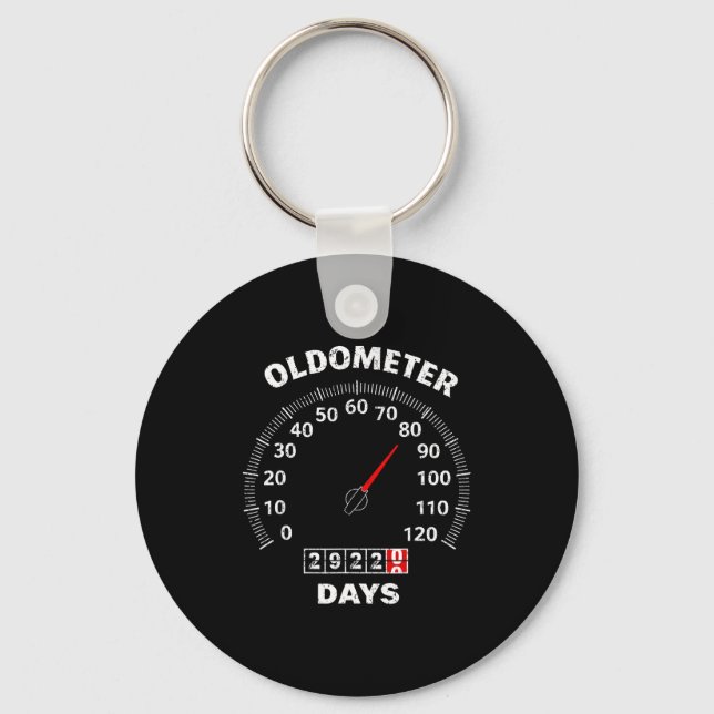 80th birthday oldometer zero to 80 years car lover key ring (Front)