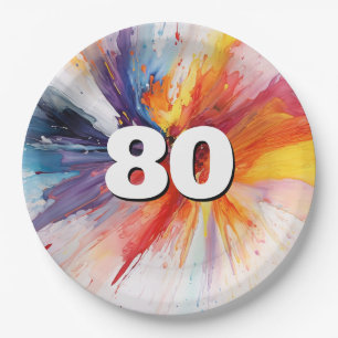 80th Birthday Paint Blast Paper Plate