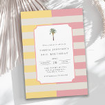 80th Birthday Palm Beach Pastel Stripe Tropical Invitation<br><div class="desc">Celebrate an 80th Birthday in sophisticated coastal style with this Palm Beach–inspired birthday party invitation. With its soft pastel stripes in blush pink, butter yellow, and cream with a minimalist palm tree accent this feminine design blends casual luxury with sunny tropical charm. The clean typography and modern layout make it...</div>