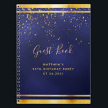 80th Birthday Party 80 dark blue gold guest book<br><div class="desc">A 80th Birthday Party informal Guest Book for him, boy, guy in dark blue, navy blue background. The blue color is uneven. With a faux gold frame and golden confetti sprinkle, golden colored letters. The title Guest Book is written with modern hand lettered style script. Template for a name, age...</div>