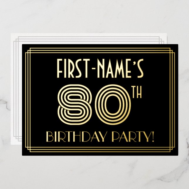 80th Birthday Party — Art Deco Style “80” + Name (Front/Back)