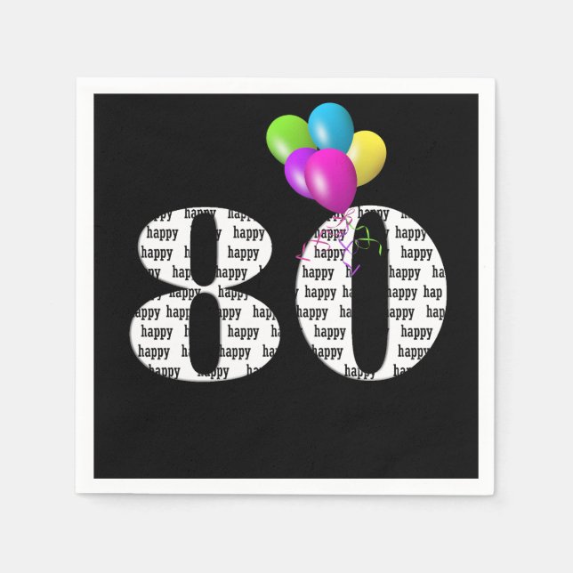 80th birthday party balloons napkin (Front)