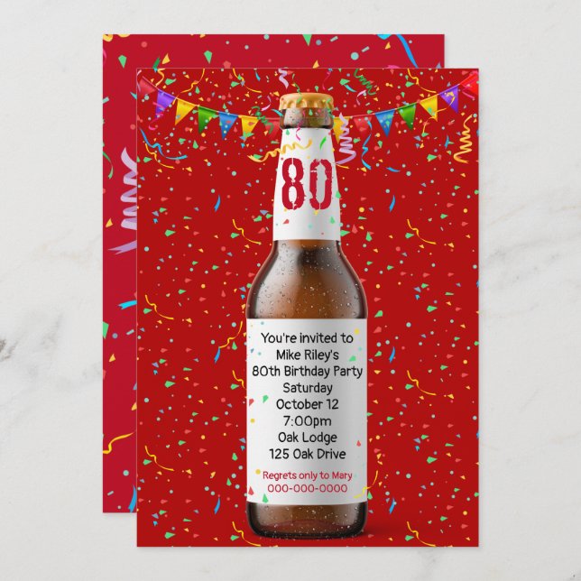 80th Birthday Party Beer Bottle Invitation (Front/Back)