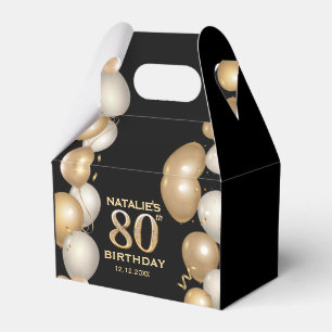 80th Birthday Party Black and Gold Balloons Favour Box
