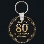 80th Birthday Party Black and Gold Glitter Frame Key Ring<br><div class="desc">80th Birthday Party Black and Gold Glitter Frame Keychain. For further customisation,  please click the "Customise it" button and use our design tool to modify this template.</div>