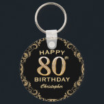 80th Birthday Party Black and Gold Glitter Frame Key Ring<br><div class="desc">80th Birthday Party Black and Gold Glitter Frame Keychain. For further customisation,  please click the "Customise it" button and use our design tool to modify this template.</div>