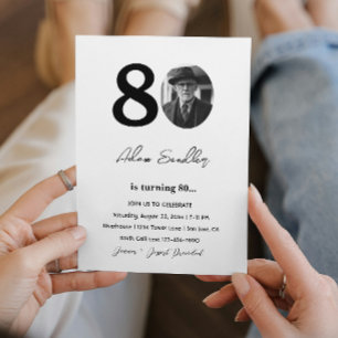 80th Birthday Party Black and White Invitation