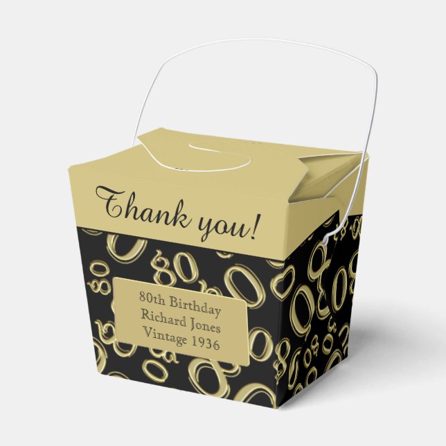 80th Birthday Party Black/Gold Number Pattern Favour Box (Front Side)