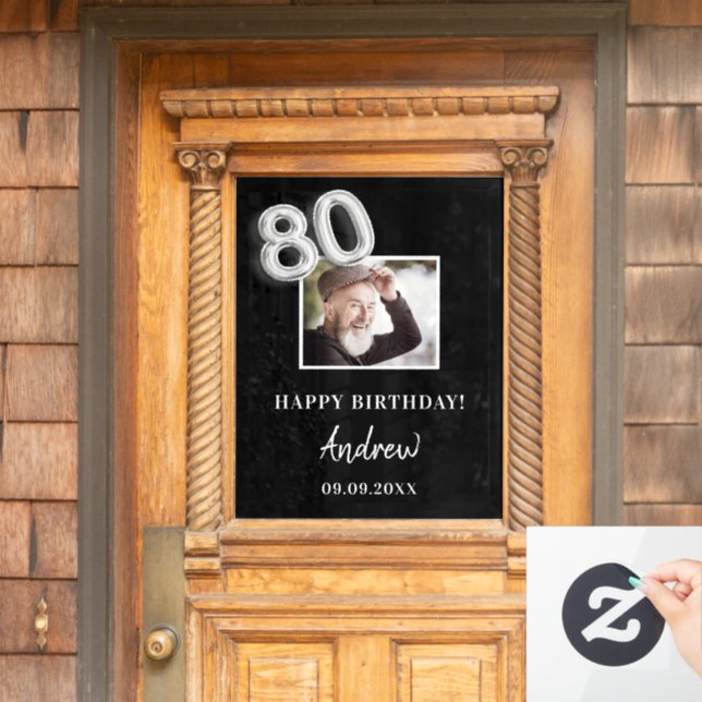 80th birthday party black photo name guy (Home Door)
