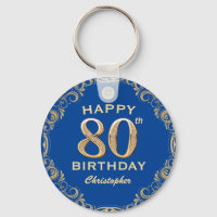 80th Birthday Party Blue and Gold Glitter Frame