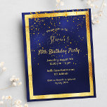 80th birthday party blue gold confetti invitation postcard<br><div class="desc">On front: A trendy,  modern 80th birthday party invitation card for men.   A dark blue,  navy blue background. The blue colour is uneven.  With a faux gold frame and golden confetti,  golden coloured letters. Templates for your party information.  Back: white background.</div>