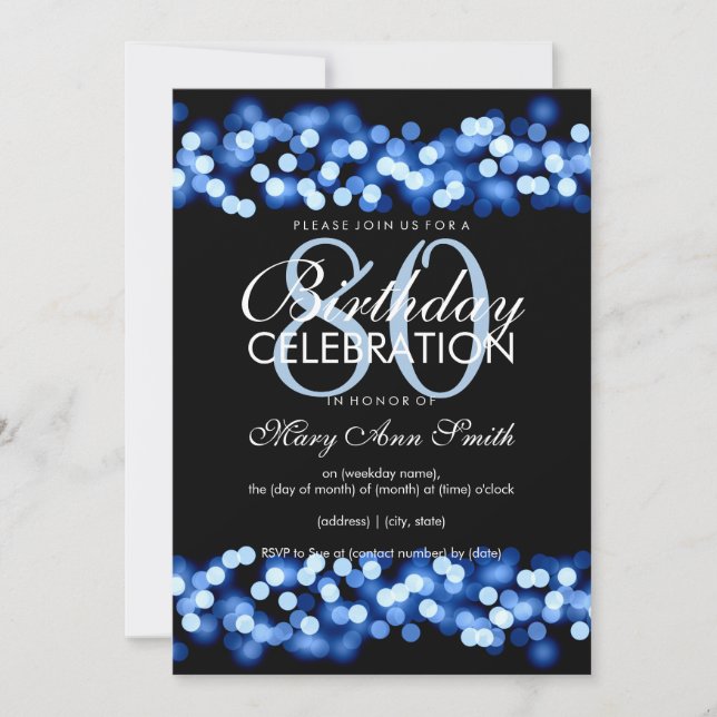 80th Birthday Party Blue Hollywood Glam Invitation (Front)
