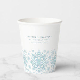 80th Birthday Party Blue White Snowflake Custom Paper Cups
