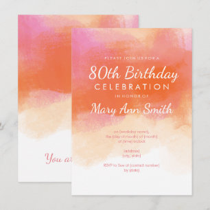 80th Birthday Party Blush Pink Watercolor Invitation
