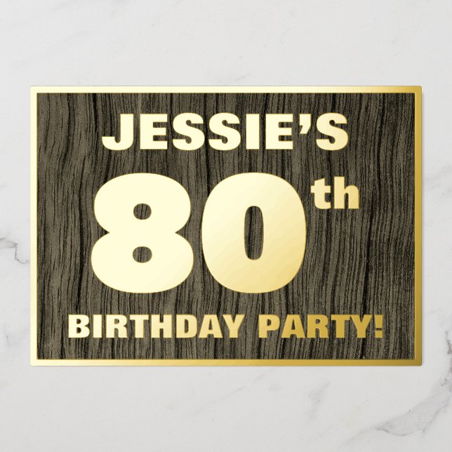 80th Birthday Party: Bold, Faux Wood Grain Pattern (Front)