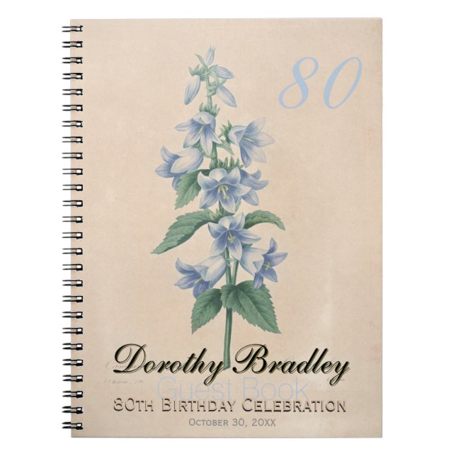 80th Birthday Party Botanical Custom Guest Book (Front)