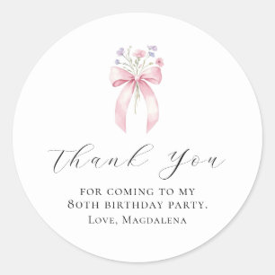 80th Birthday Party Bow Custom Thank You Favour Classic Round Sticker
