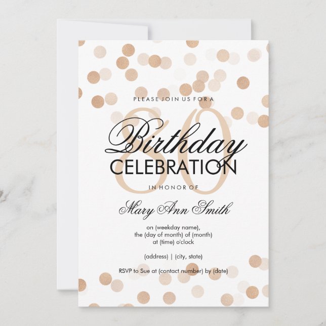 80th Birthday Party Copper Foil Glitter Lights Invitation (Front)