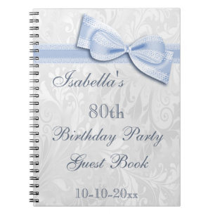 80th Birthday Party Damask and Bow Spiral Notebook