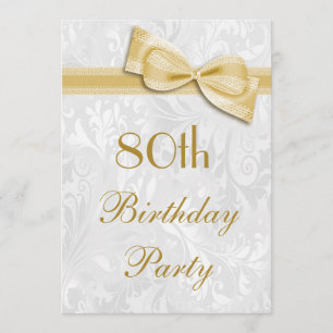 80th Birthday Party Damask and Faux Bow Invitation