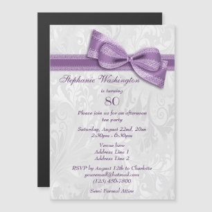 80th Birthday Party Damask and Faux Bow Magnetic Invitation