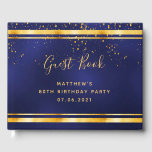 80th Birthday Party dark blue gold confetti Guest Book<br><div class="desc">A 80th Birthday Party Guest Book for him,  boy,  guy in dark blue,  navy blue background. The blue colour is uneven.  With a faux gold frame and golden confetti sprinkle,  golden coloured letters.
Spine: add your own text.</div>