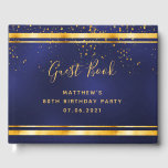 80th Birthday Party dark blue gold confetti Guest Book<br><div class="desc">A 80th Birthday Party Guest Book for him,  boy,  guy in dark blue,  navy blue background. The blue colour is uneven.  With a faux gold frame and golden confetti sprinkle,  golden coloured letters.
Spine: add your own text.</div>