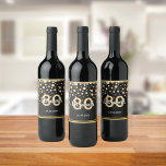 80th birthday party diamonds glitter black gold wine label<br><div class="desc">An elegant, glamourous and girly 80th birthday wine or sparkling wine bottle label. Black coloured faux glitter with faux golden diamond sprinkle and a golden frame. Templates for a name, age 80 and a date. Date of birth or the date of the party/anniversary. White and golden coloured letters. The name...</div>