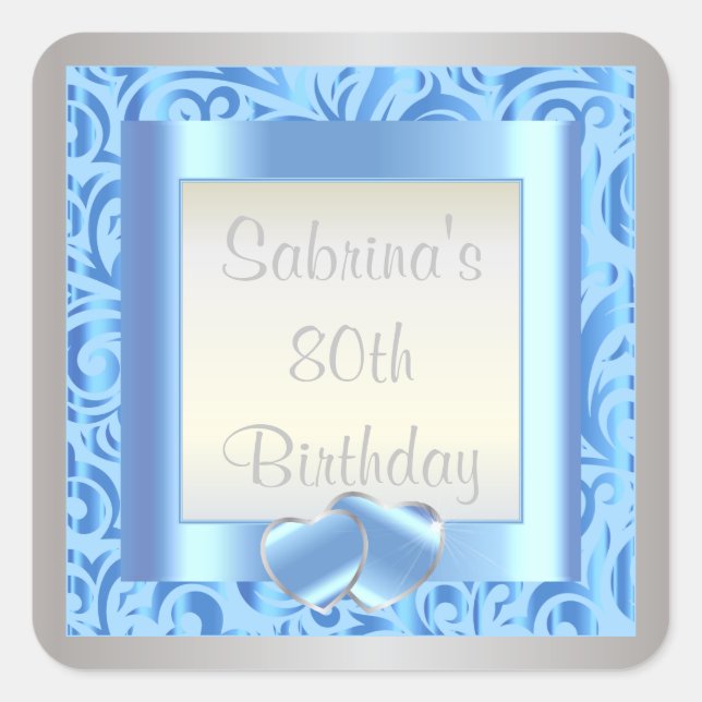 80th Birthday Party | DIY Text | Blue Square Sticker (Front)