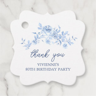 80th Birthday Party Dusty Blue Rose Floral Custom Favour Tags