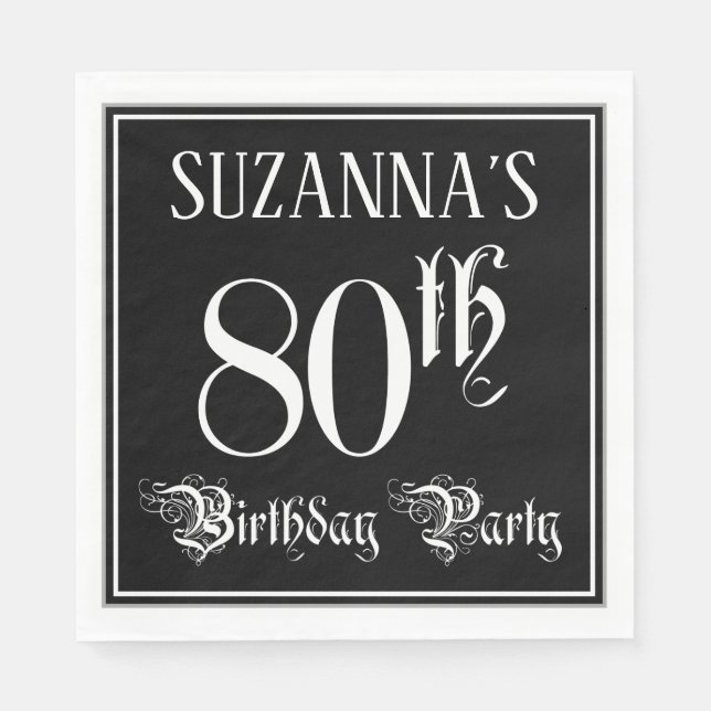 80th Birthday Party — Fancy Script + Custom Name Napkin (Front)