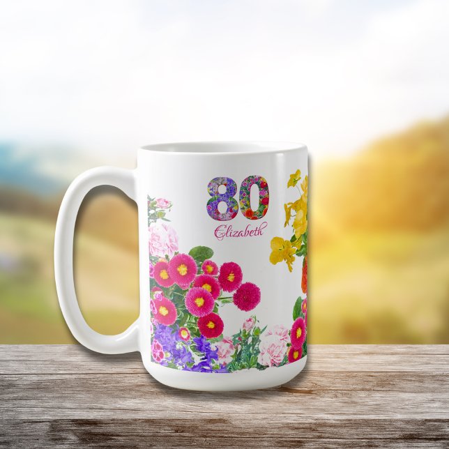 80th birthday party floral bouquet coffee mug (Creator Uploaded)