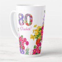 80th birthday party floral bouquet latte mug