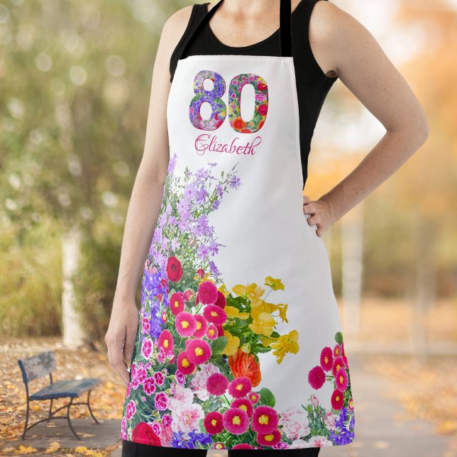 80th birthday party floral flowers bouquet apron (Creator Uploaded)